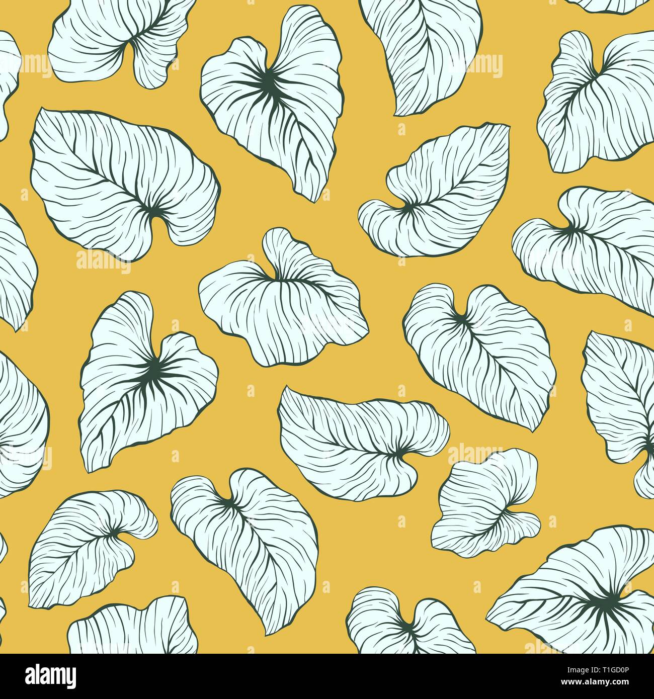 Yellow Falling Palm Leaves Repeat Seamless Vector Pattern Stock Vector