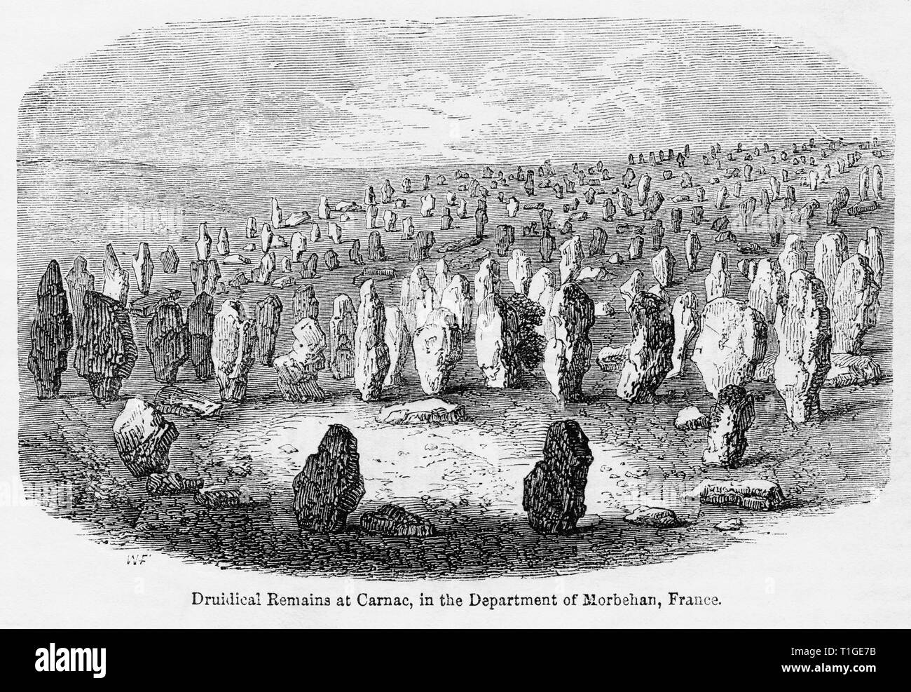 Druidical Remains at Carnac, in the Department of Morbehan, France, Illustration from John Cassell's Illustrated History of England, Vol. I from the earliest period to the reign of Edward the Fourth, Cassell, Petter and Galpin, 1857 Stock Photo