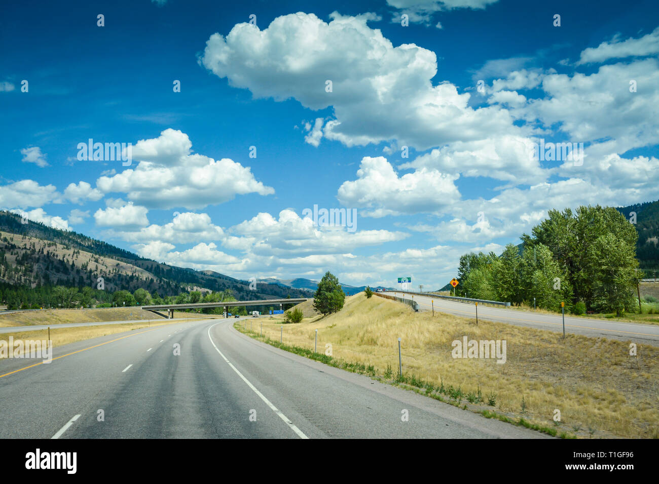 A big sky country view of interstate I-90 traveling in Southwest Montana near Rock Creek 