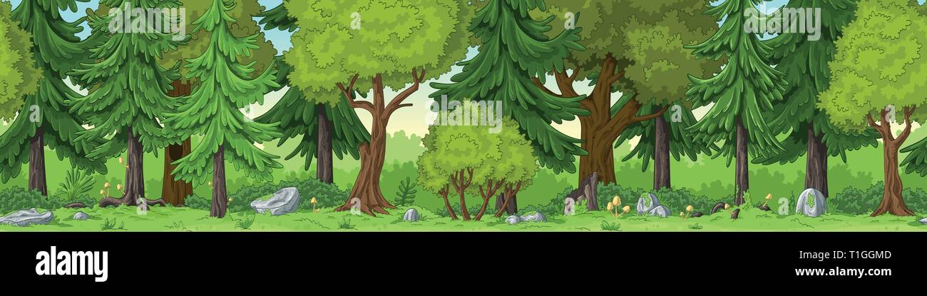 Seamless forest summer landscape with separate layers. Stock Vector