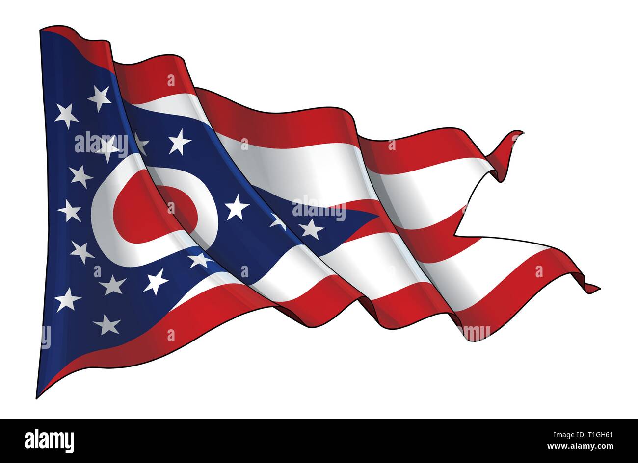 Vector illustration of a Waving Flag of the State of Ohio. All elements ...