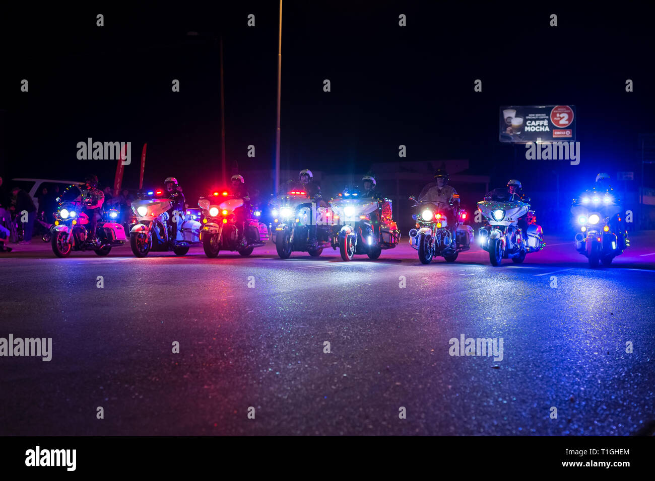 Yuma Police Department patrolling the Yuma Light Parade on 12/08/2018 Stock Photo