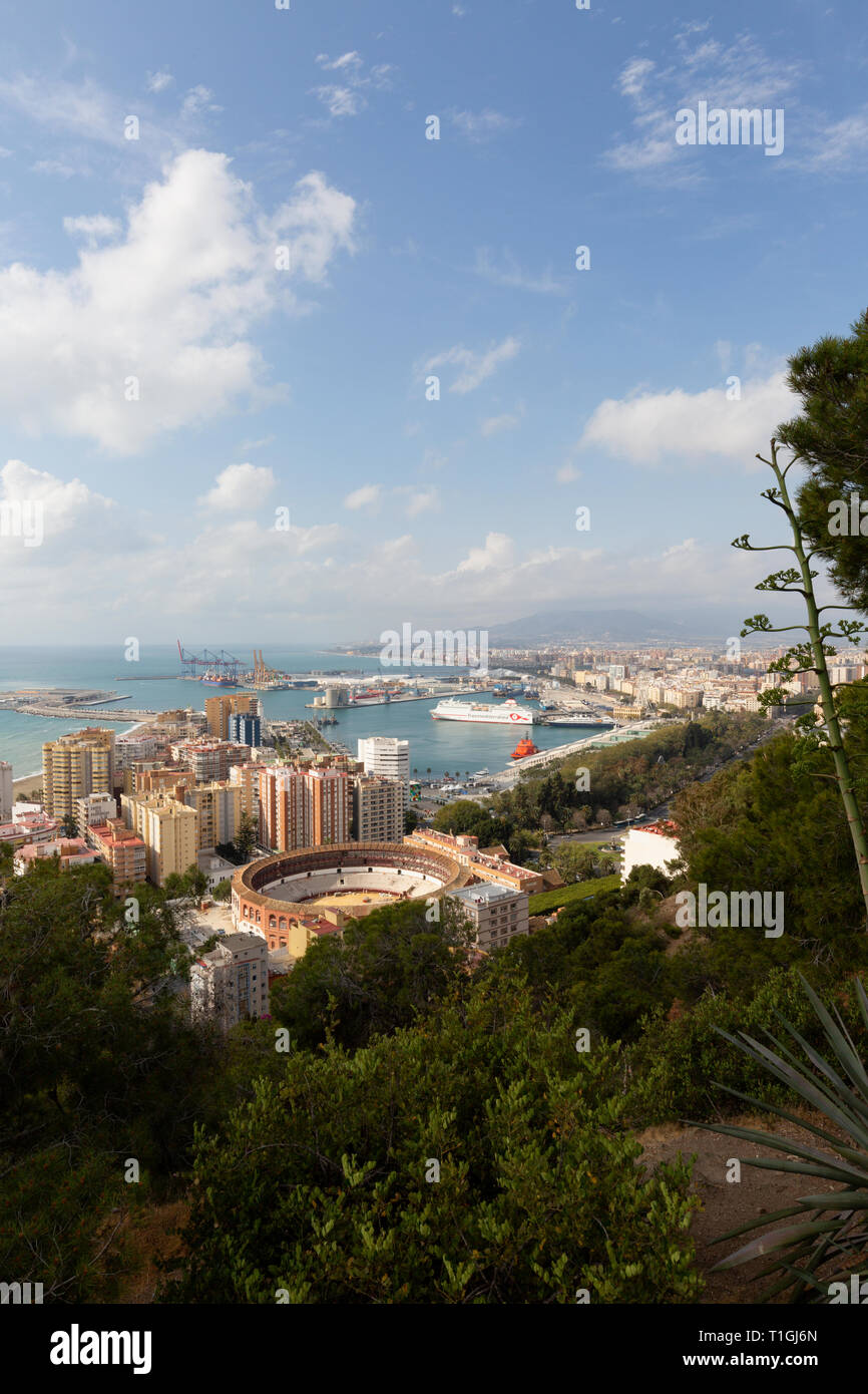 A view of the coast and Mediterranean Sea from Malaga city, Malaga, Andalucia, Spain Stock Photo