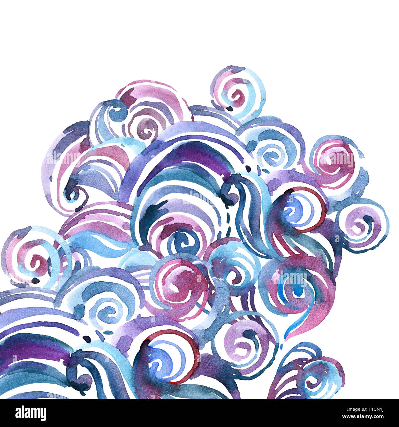Watercolor Seamless Abstract Pattern with Waves and Curls Background in ...