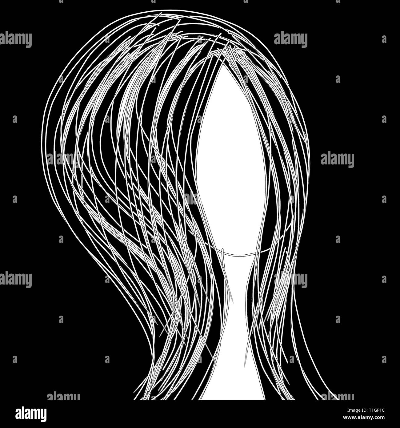 Black and white simple drawing of woman's head Stock Photo