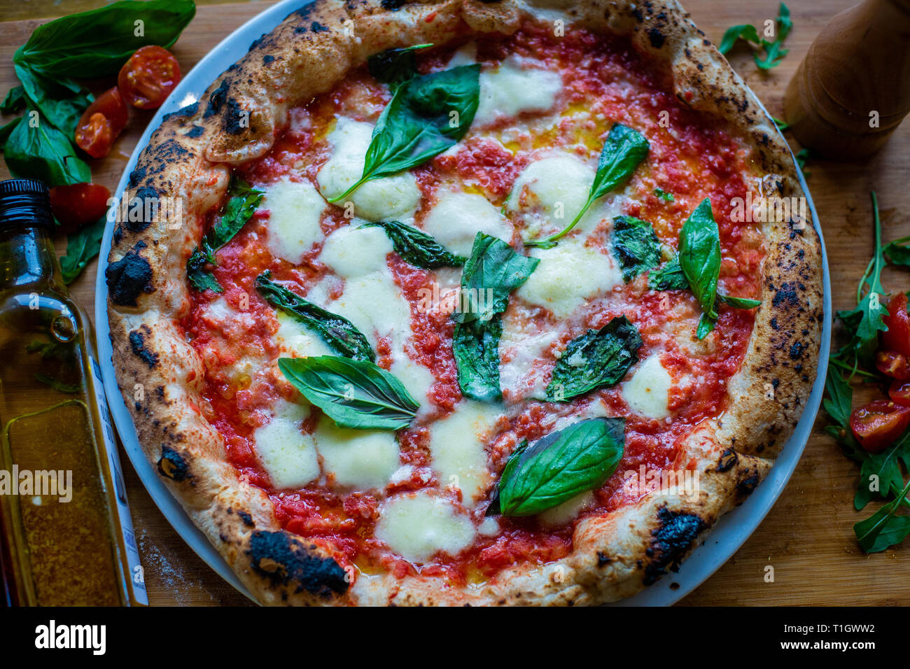 Wood fired pizza. A traditional authentic neapolitan style wood fired