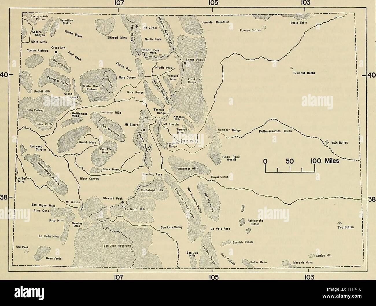 Distribution of mammals in Colorado Distribution of mammals in Colorado  distributionofma31972arms Year: 1972  1972 ARMSTRONG: COLORADAN MAMMALS 15    Fig. 4. Index map of Colorado, locating principal physiographic features discussed in text. tiary mantle has not been completely removed, but has been sorted and deposited as dune sand. Further character is given to much of the western part of the piedmont by Quater- nary alluvium. The Platte-Arkansas Divide may never have been covered by the Tertiary mande characteristic of the plains. It was, however, covered by an earlier mantle, derived from Stock Photo