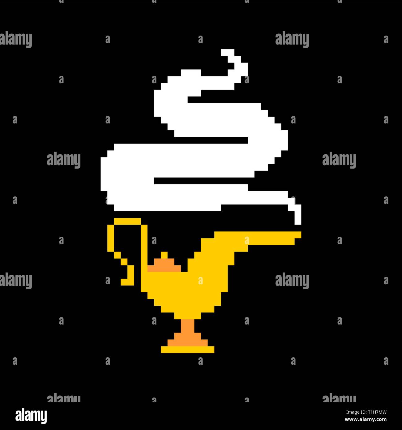 Magic gold lamp pixel art. genie golden lamp 8bit. Eastern tale 8 bit Stock Vector