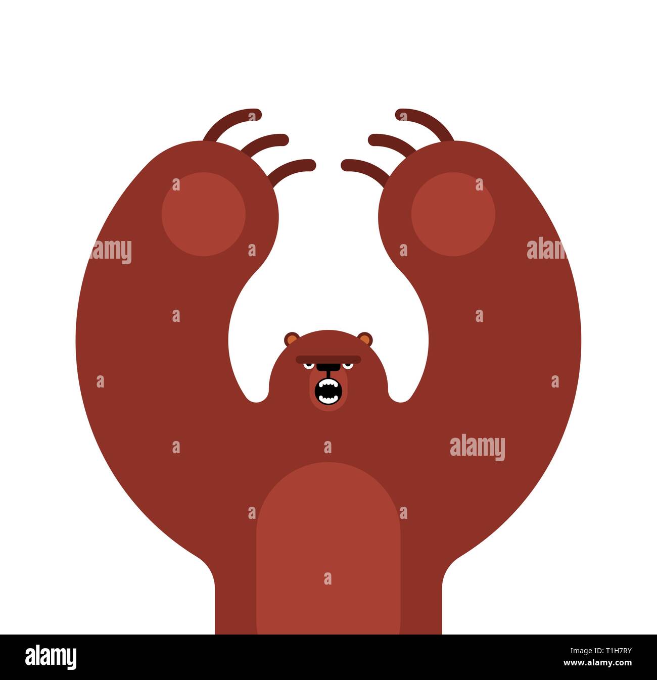 Grizzly bear evil isolated cartoon style. big bear attacks Stock Vector