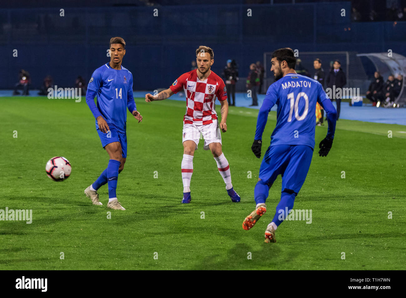 ZAGREB, CROATIA - MARCH 21, 2019: UEFA EURO 2020 Qualifying round. Croatia VS Azerbaijan. In action Ivan RAKITIC (7) Stock Photo