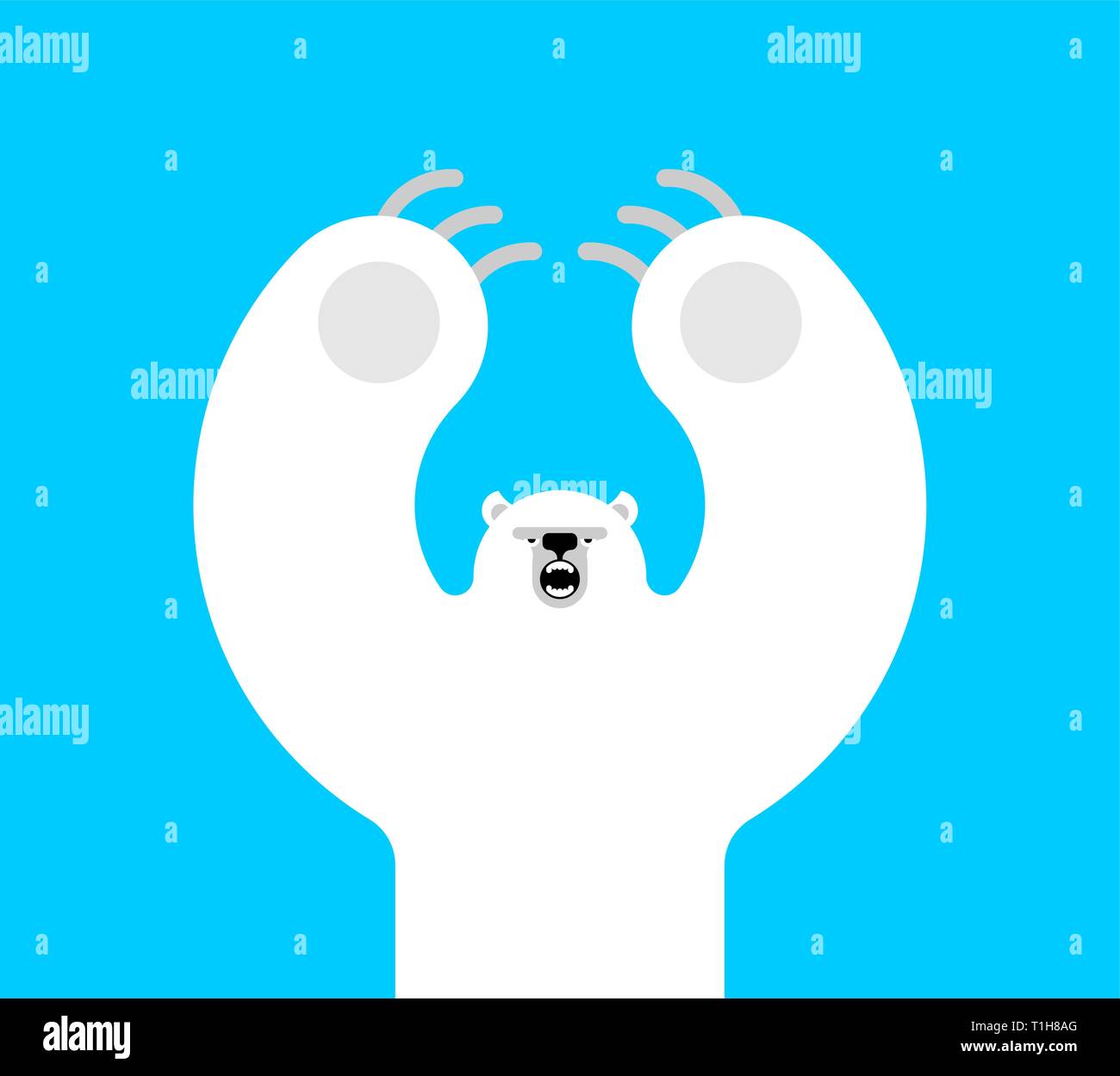 Polar bear evil isolated cartoon style. Wild predator. big white bear attacks Stock Vector