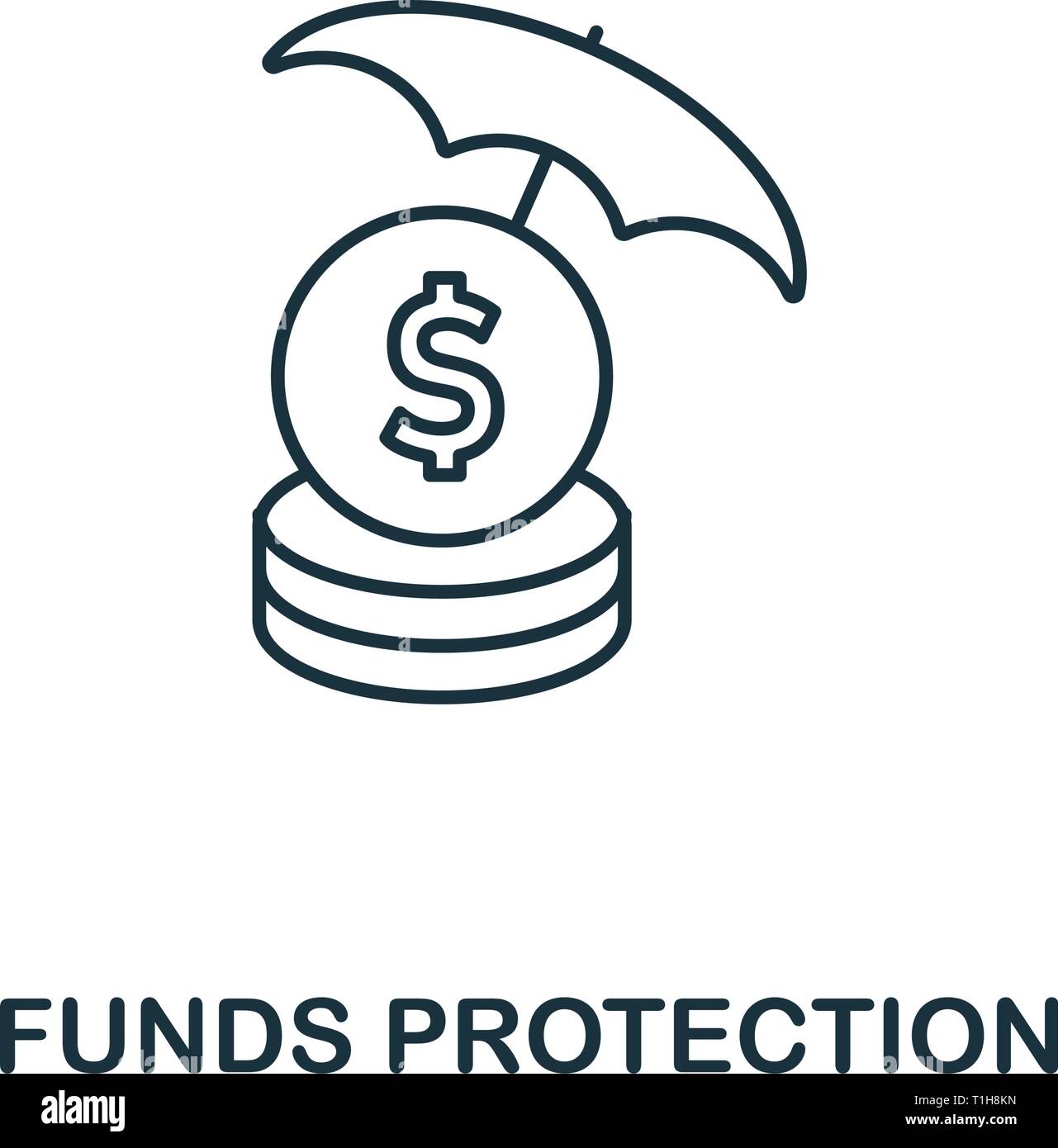 Funds Protection icon. Thin line design symbol from business ethics icons collection. Pixel perfect funds protection icon for web design, apps, softwa Stock Vector