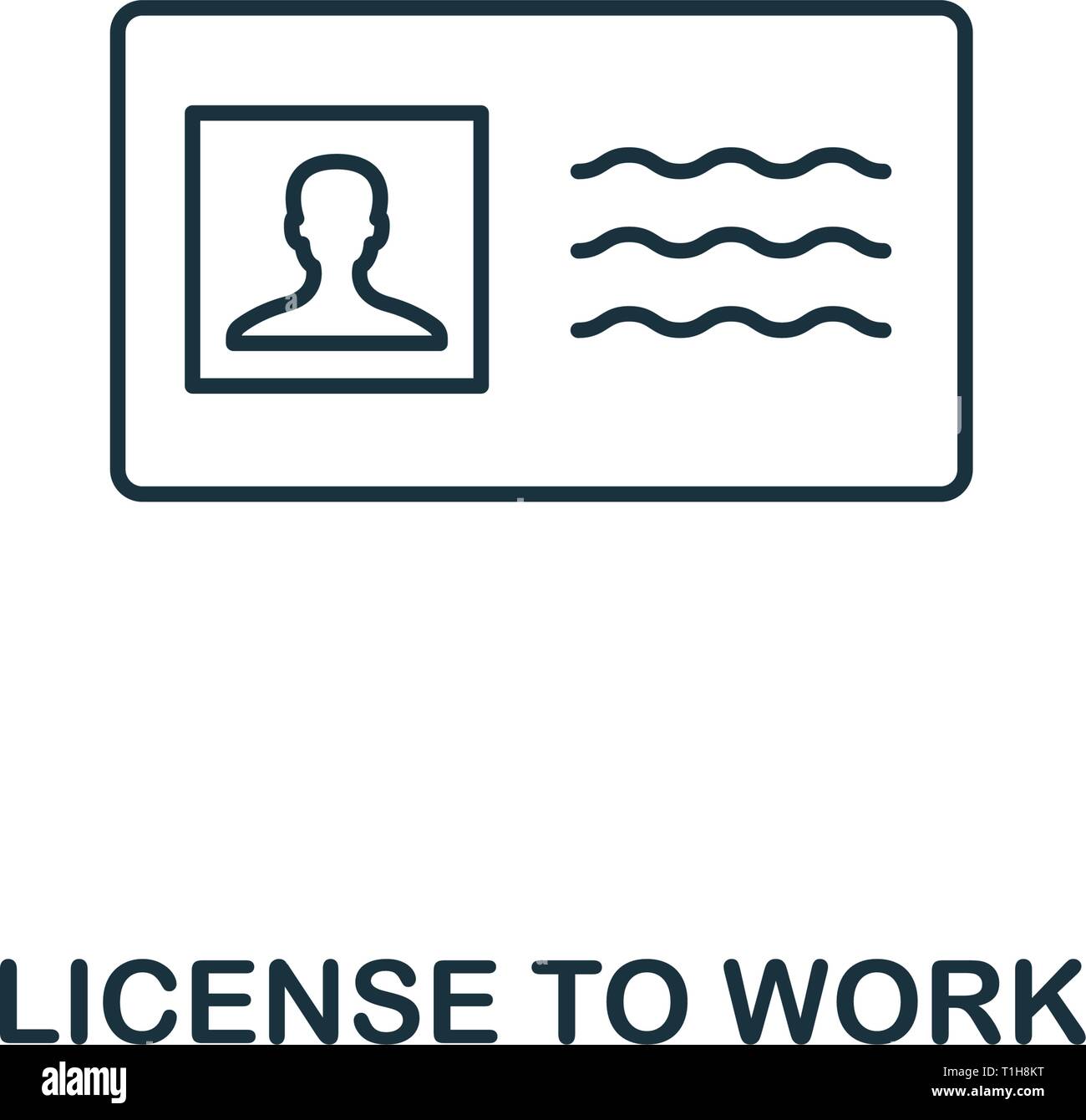 License To Work icon. Thin line design symbol from business ethics icons collection. Pixel perfect license to work icon for web design, apps, software Stock Vector