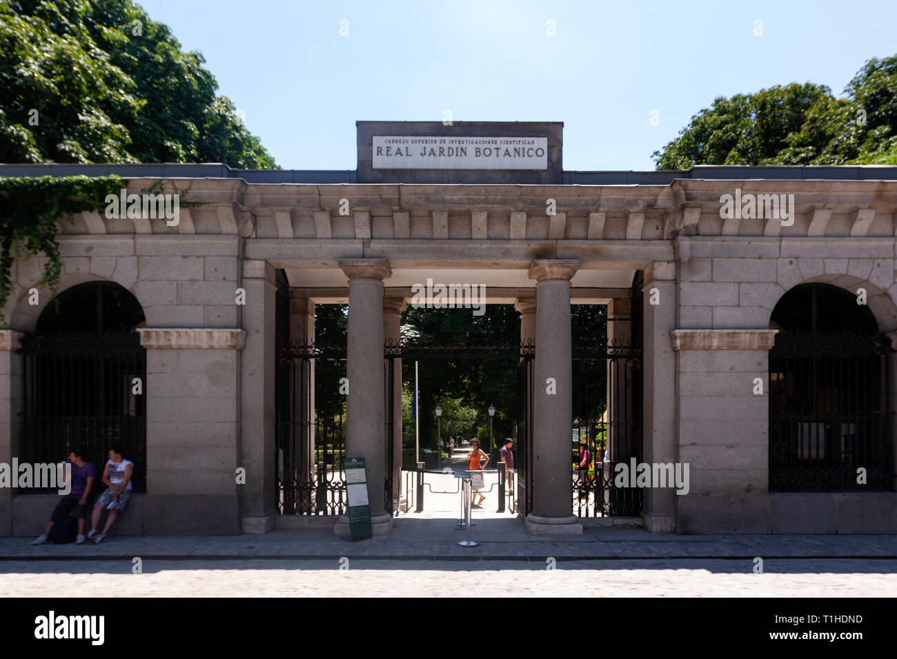 The Puerta de Murillo, the entrance to the Real Jardín Botánico de Madrid, Royal Botanical Garden of Madrid, Madrid, Spain Stock Photo