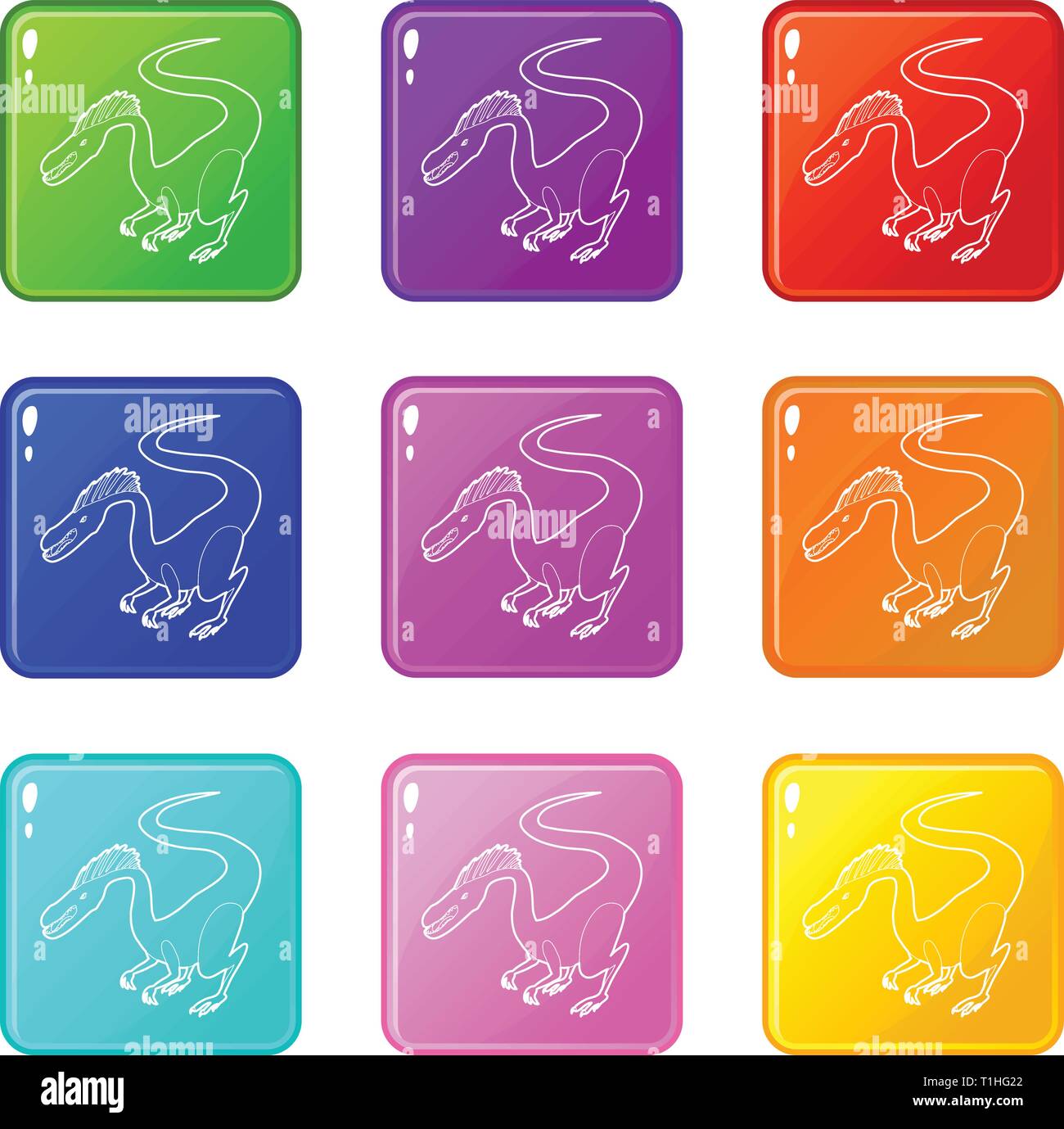 Hungry dinosaur icons set 9 color collection Stock Vector