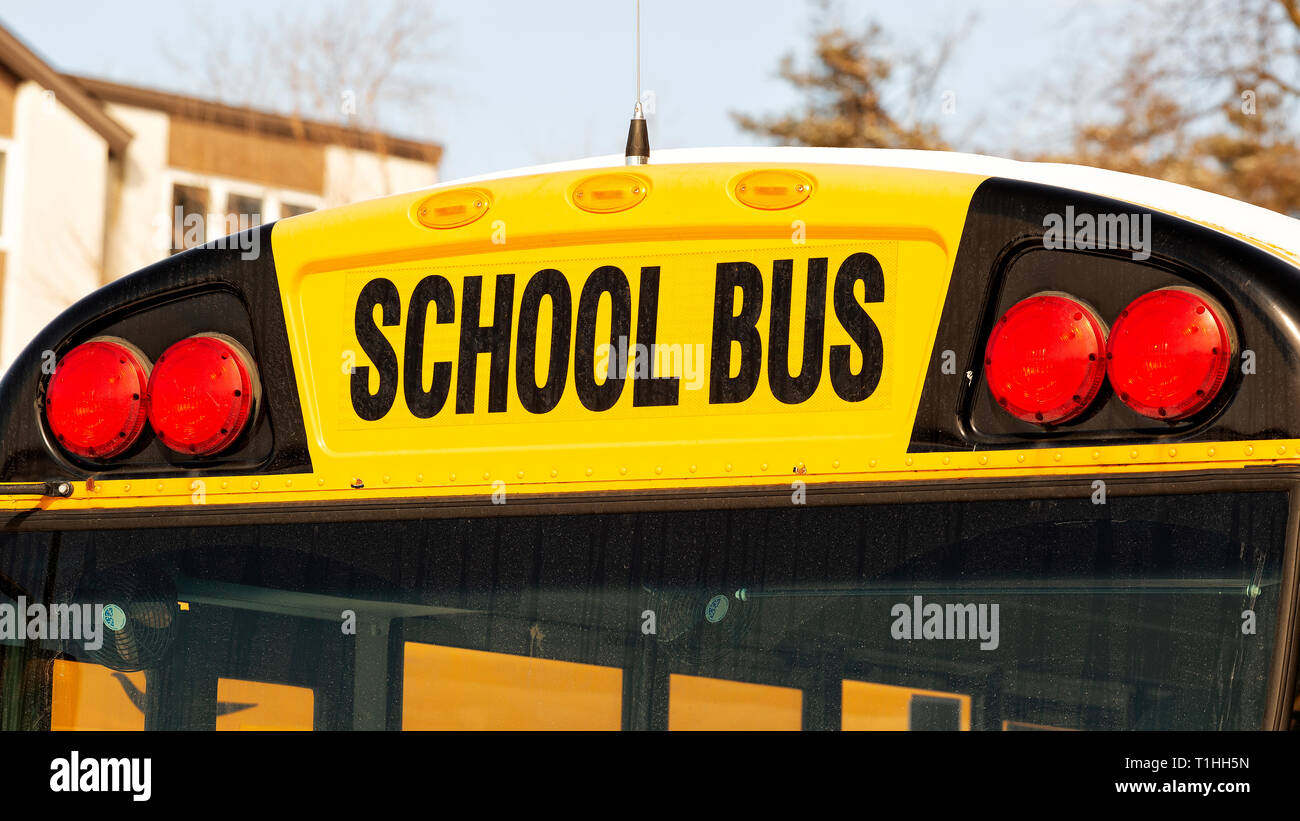 Close up of an Canadian school bus. Stock Photo