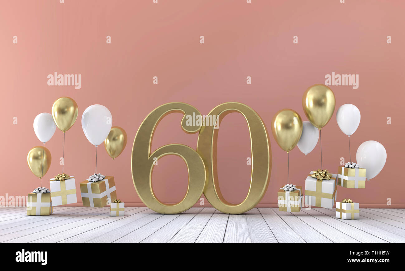 Number 60 birthday party composition with balloons and gift boxes. 3D  Rendering Stock Photo - Alamy