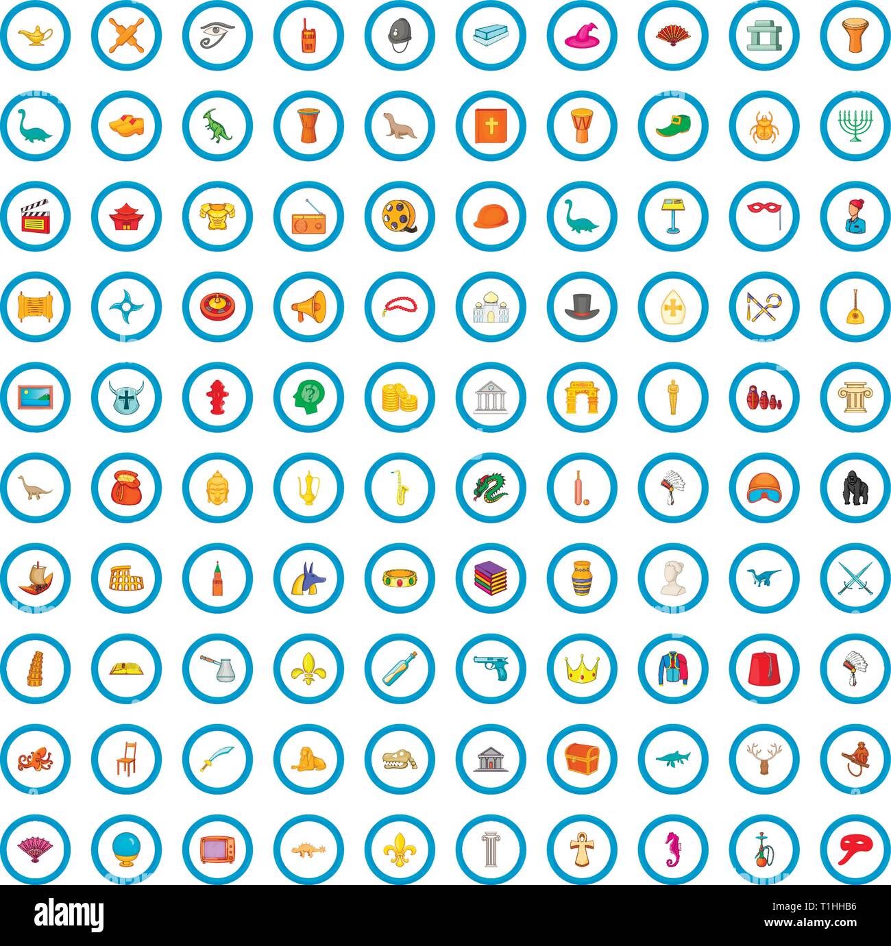 100 museum icons set, cartoon style Stock Vector