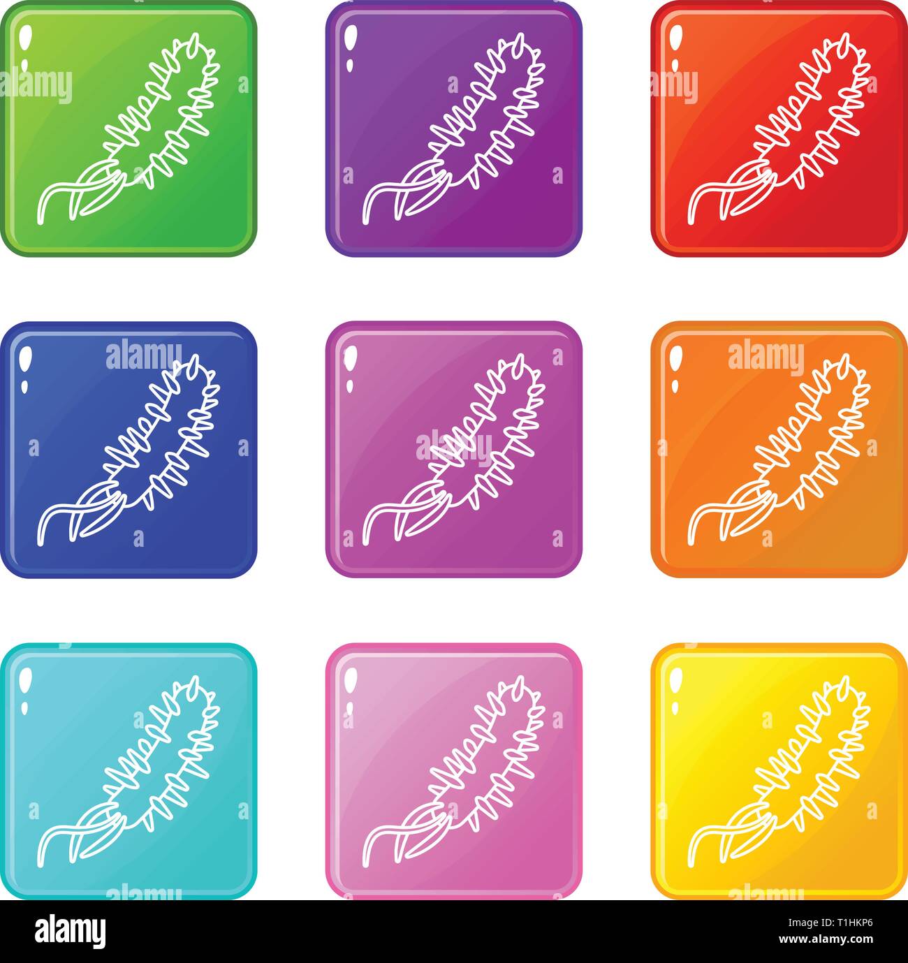 E coli bacteria icons set 9 color collection Stock Vector