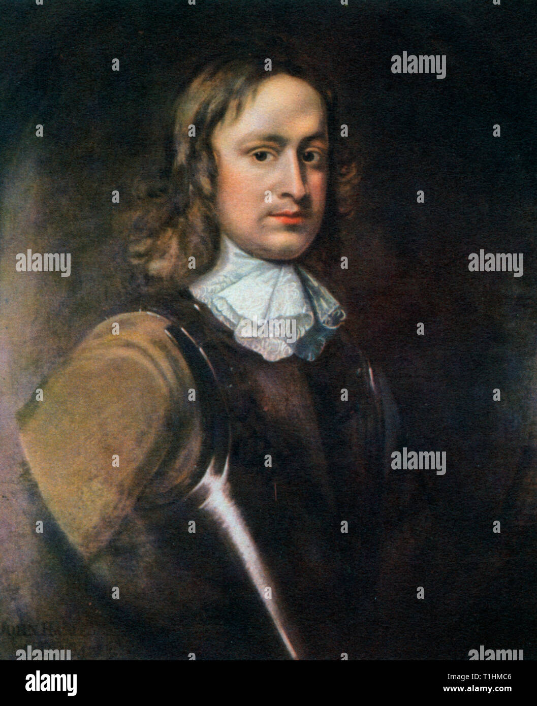 John Hampden (c1595-1643), 17th century. Attributed to Robert Walker (1599-1658). English politician and one of the leading Parliamentarians involved in challenging the authority of King Charles I. Hampden was one of the Five Members whose attempted unconstitutional arrest by King Charles I in the House of Commons in 1642 sparked the English Civil War. Stock Photo