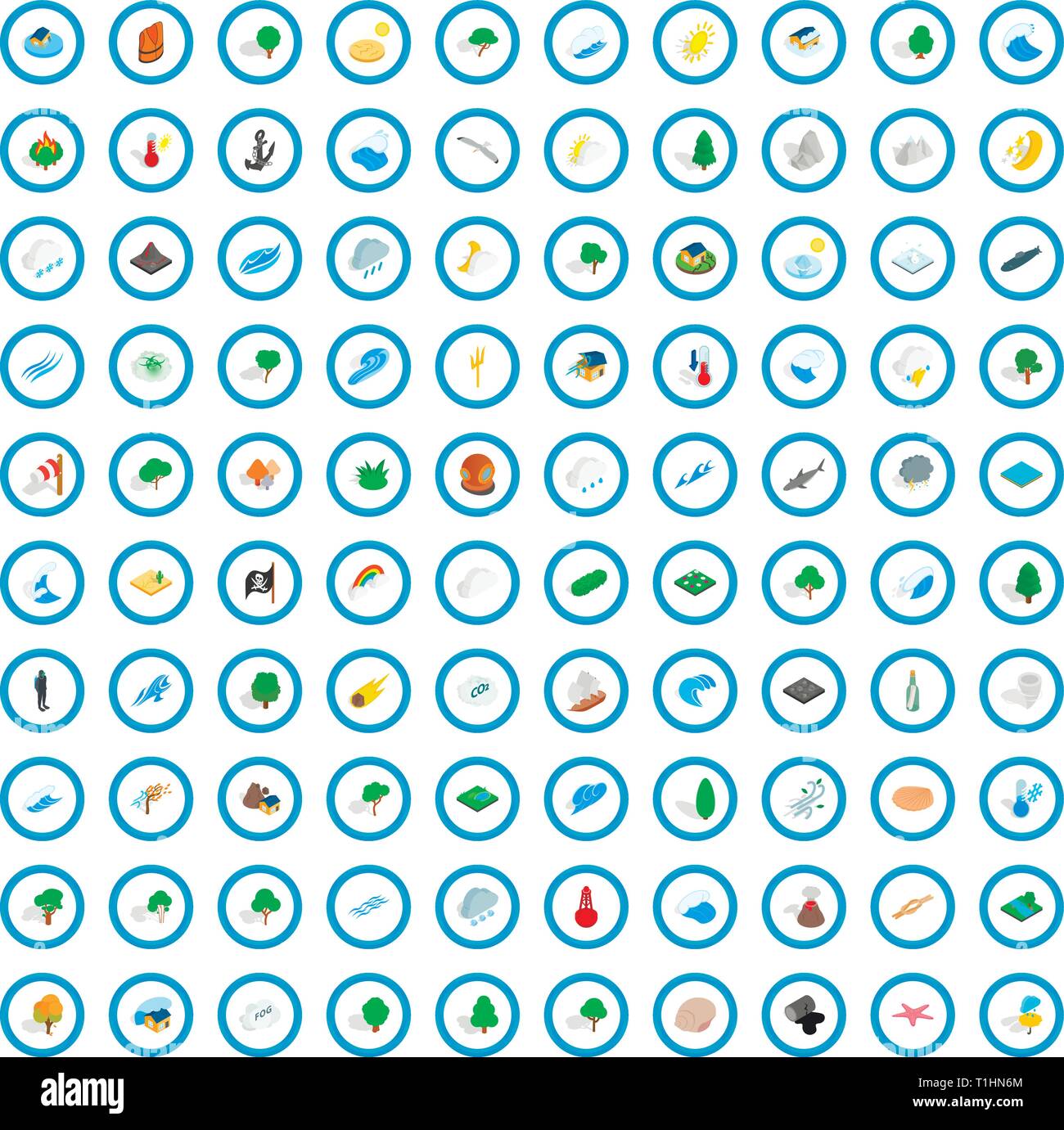 100 natural disasters icons set, isometric style Stock Vector Image ...