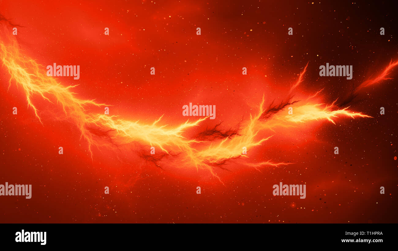 Fiery glowing interstellar lightning, computer generated abstract background, 3D rendering Stock Photo