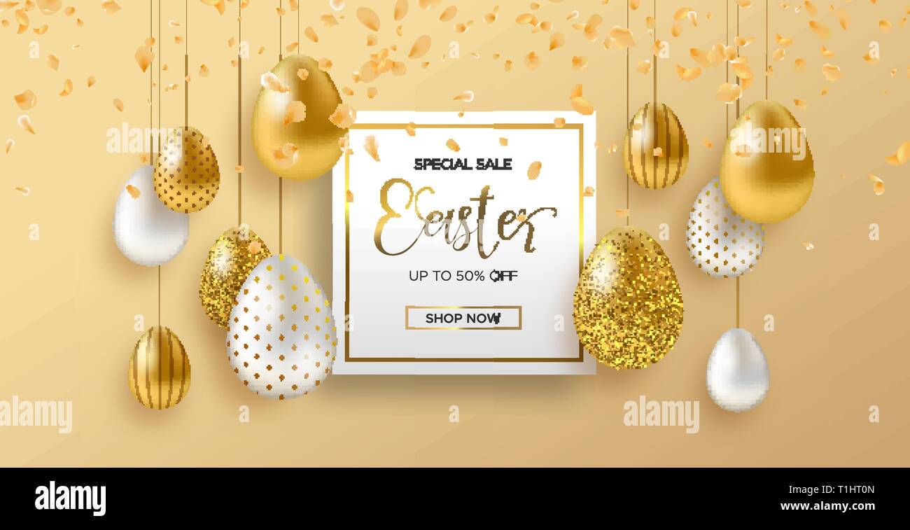 Easter sale vector banner design. Big easter sale text up to 50% off  promotion with 3d realistic bunny and eggs for seasonal shop discount Stock  Vector Image & Art - Alamy