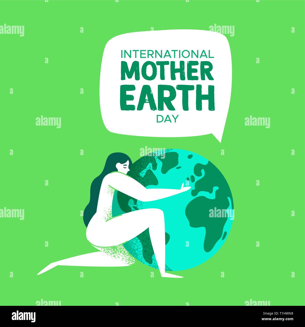 International Mother Earth Day illustration of nature woman hugging the planet for environment love concept. Stock Vector