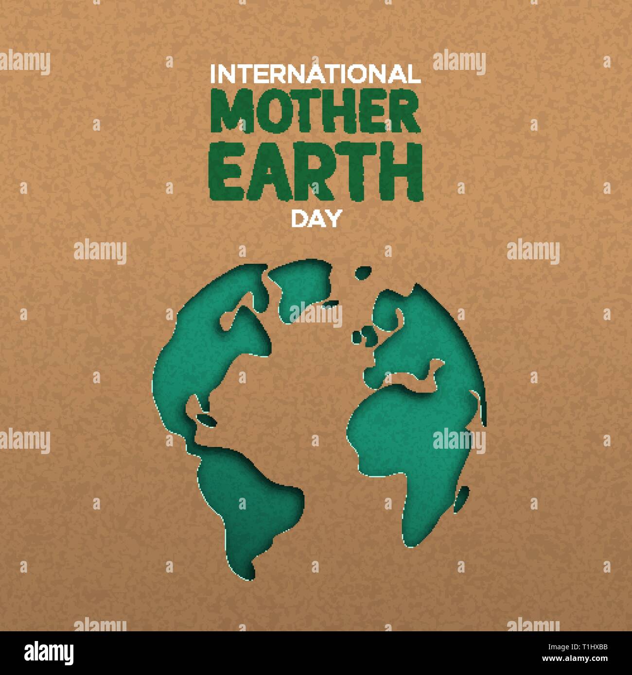 International Mother Earth Day illustration of green papercut world map. Recycled paper cutout for planet conservation awareness. Stock Vector