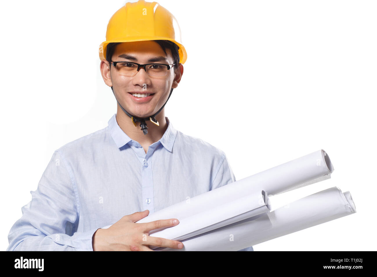 Business young man wearing a helmet Stock Photo