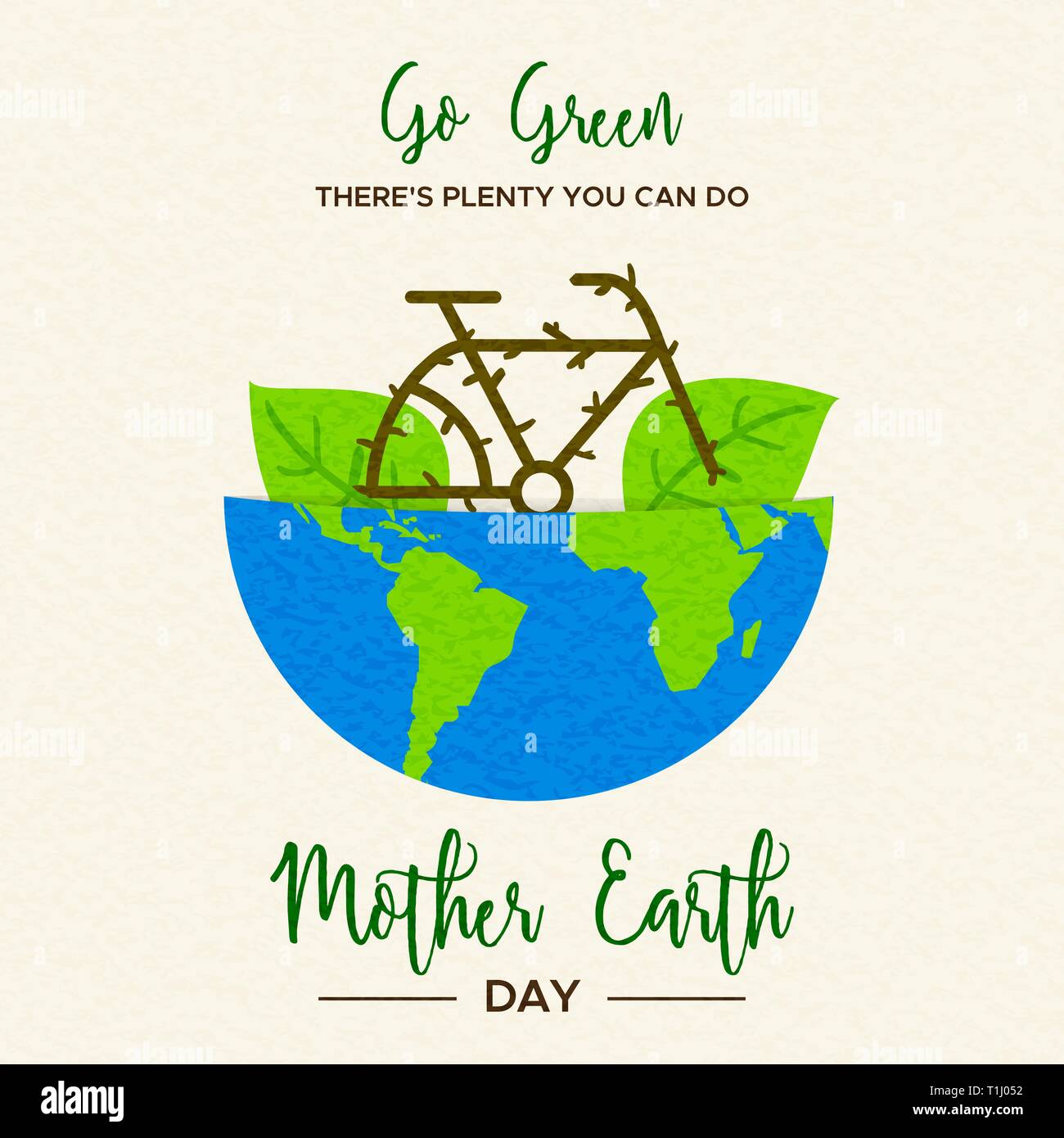 Mother Earth Day illustration of bike inside green planet for eco friendly transport and environment care. Stock Vector