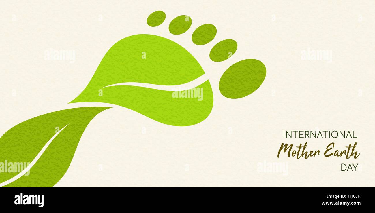 International Earth Day illustration of carbon footprint concept. Green leaves making foot shape for environment care. Stock Vector