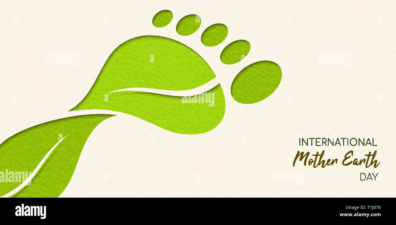 International Earth Day illustration of carbon footprint concept. Green papercut leaves making foot shape for environment care. Stock Vector