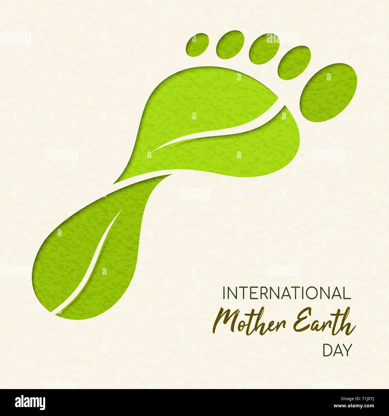 International Earth Day illustration of carbon footprint concept. Green papercut leaves making foot shape for environment care. Stock Vector