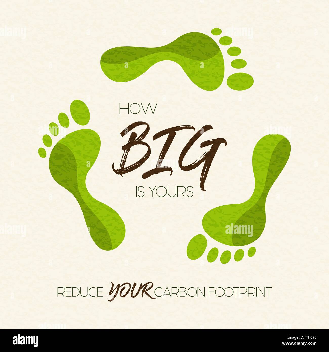 International Earth Day illustration of carbon footprint awareness message. Green foot shape concept for nature care. Stock Vector