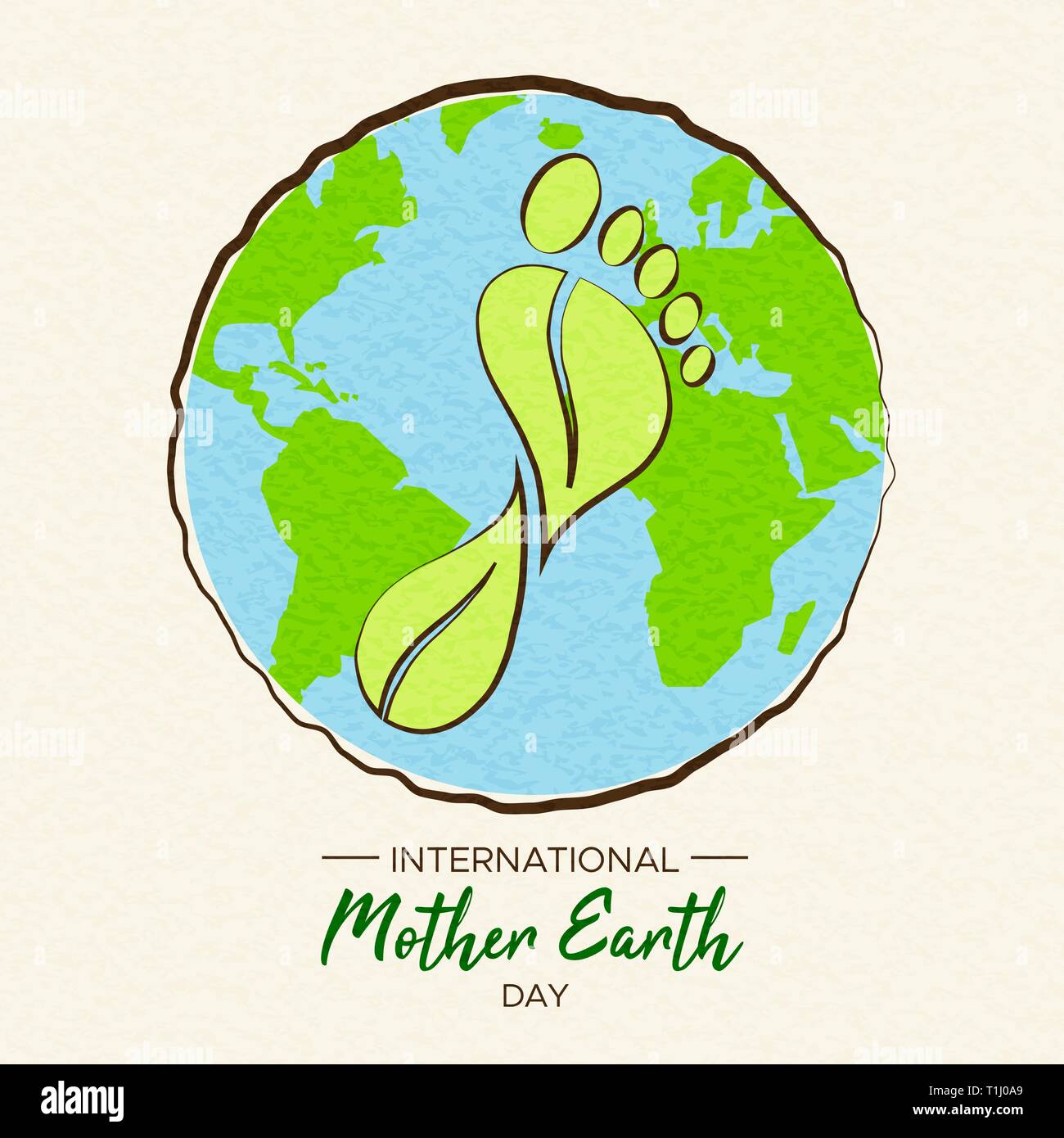 International Earth Day illustration of carbon footprint concept. Green planet and foot shape for environment care. Stock Vector
