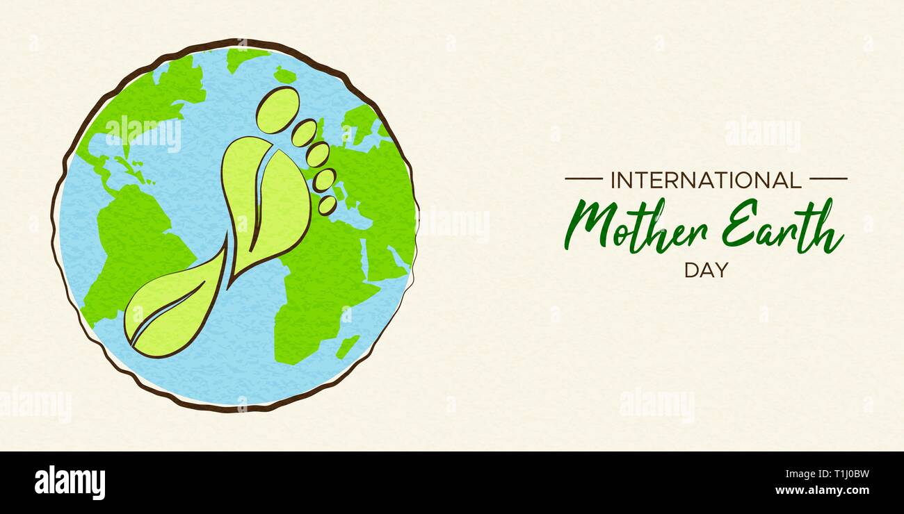 International Earth Day illustration of carbon footprint concept. Green planet and foot shape for environment care. Stock Vector