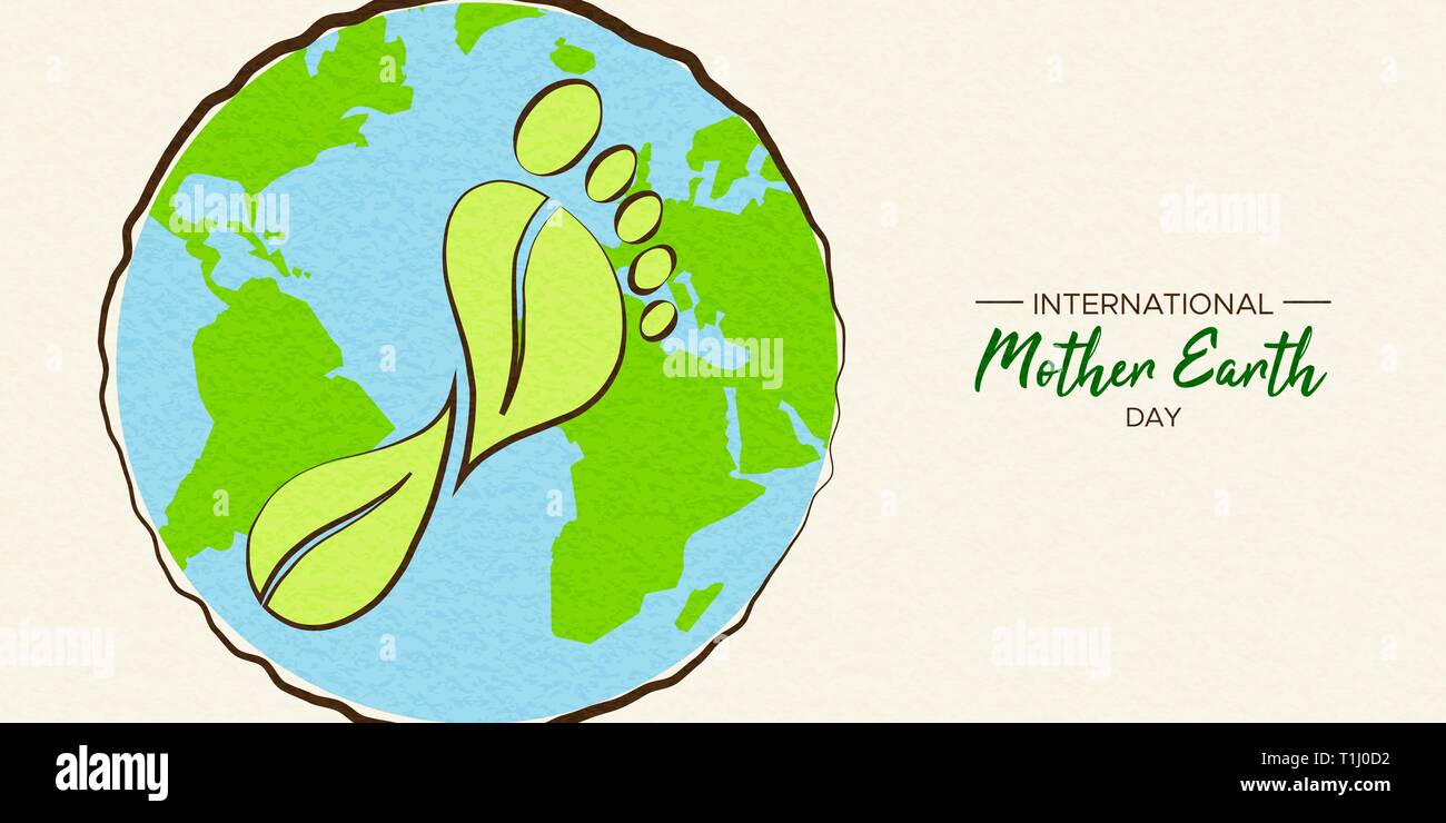 International Earth Day illustration of carbon footprint concept. Green planet and foot shape for environment care. Stock Vector