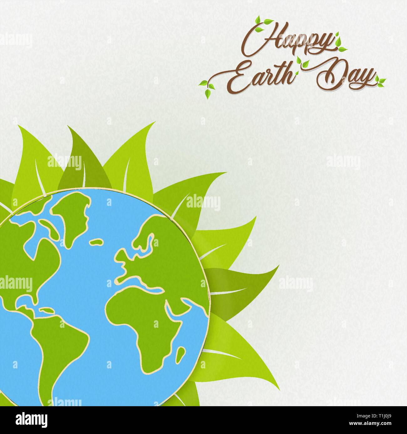 International Happy Earth Day illustration. Green planet with plant leaves for nature care and environment help. Stock Vector