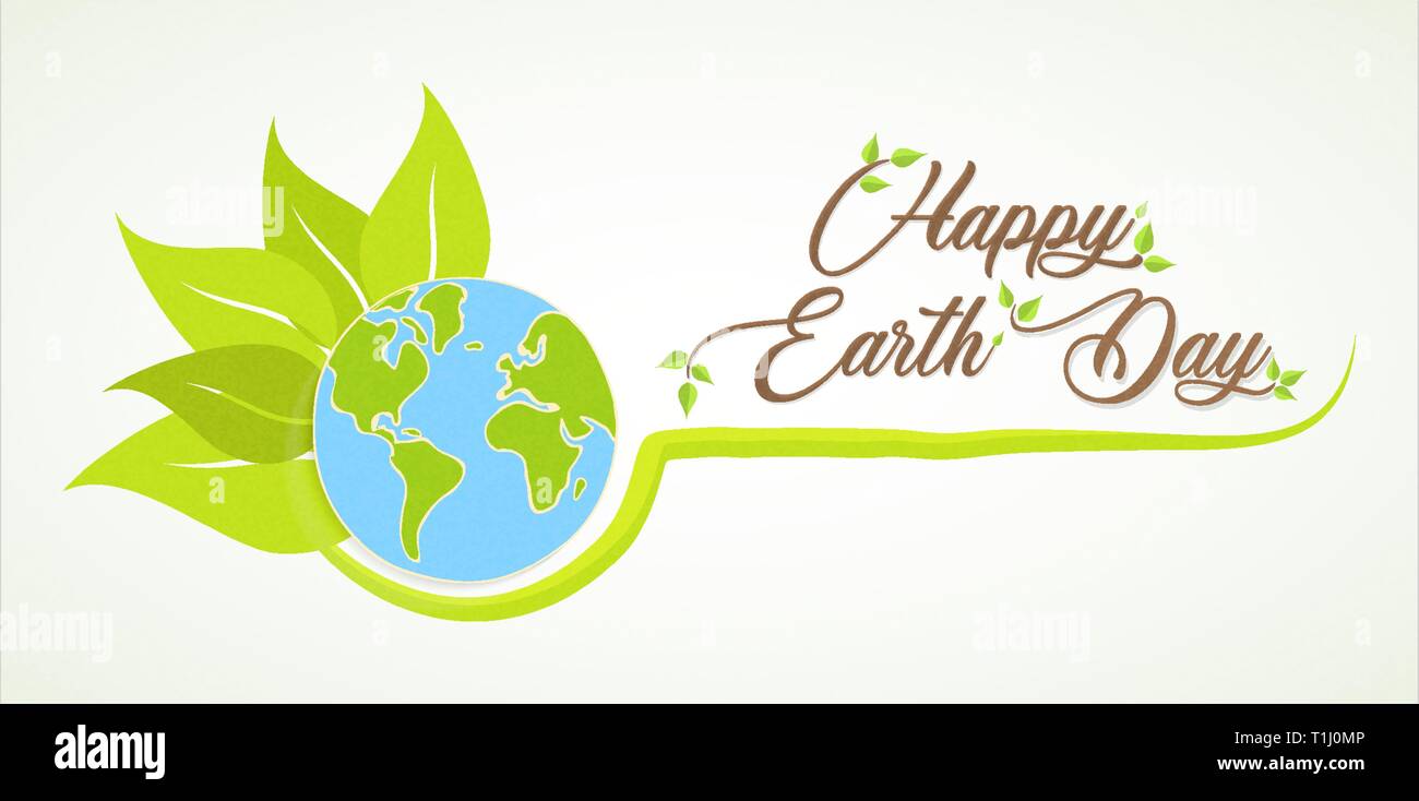 International Earth Day illustration. Green planet with plant leaves for nature care and environment help. Stock Vector