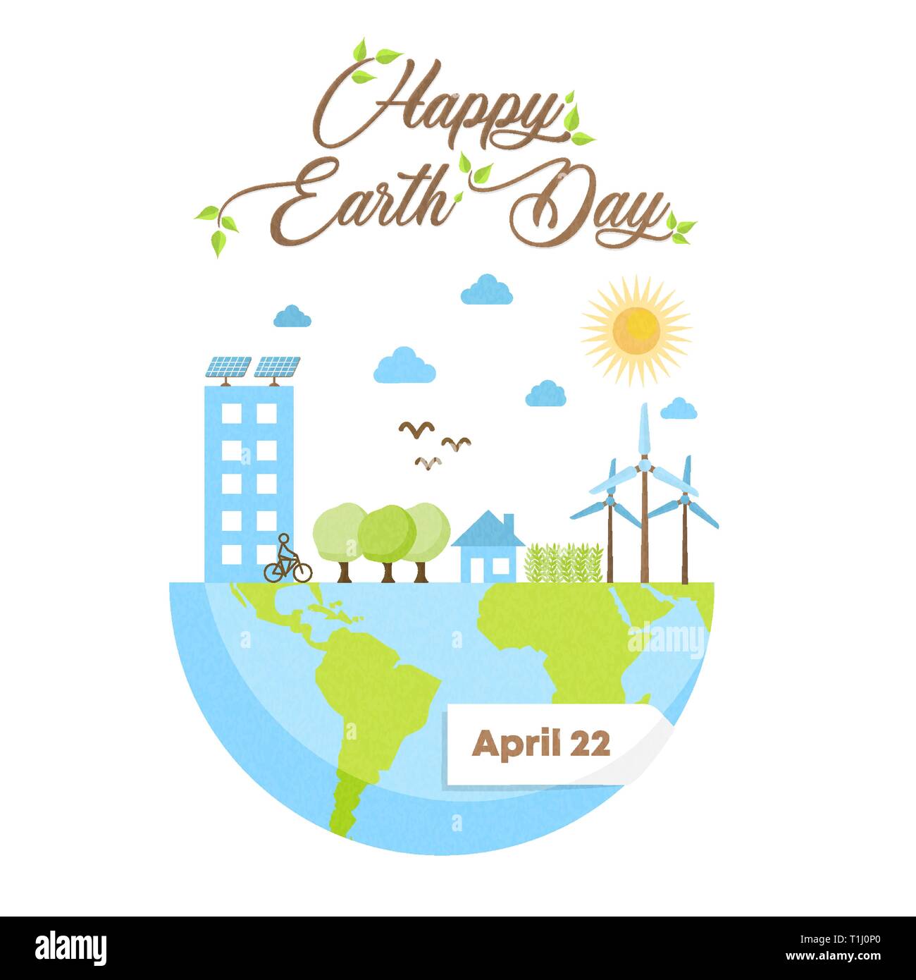 International Earth Day illustration. Green city inside planet for nature care and social environment awareness. Stock Vector