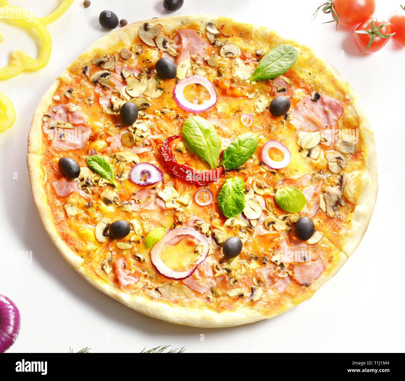 Pizza with mushrooms and cheese Stock Photo
