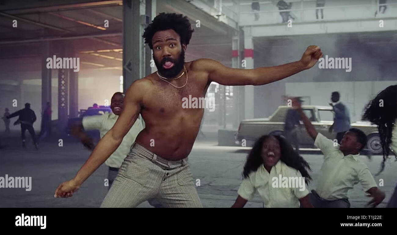 2018. Childish Gambino (Donald Glover) in the 2018 music video for the song  'This Is America' (©RCA) released in May 2018. Gambino made Grammy Awards  history on 10 February 2019 by winning