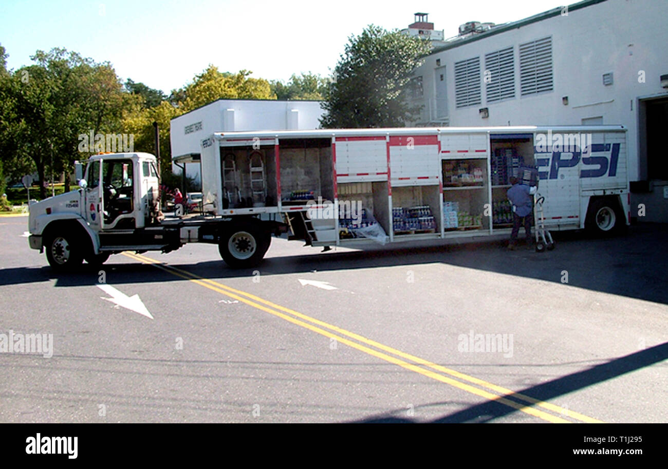Pepsi truck unloads at the COOP food store in Greenbelt, Md i Stock