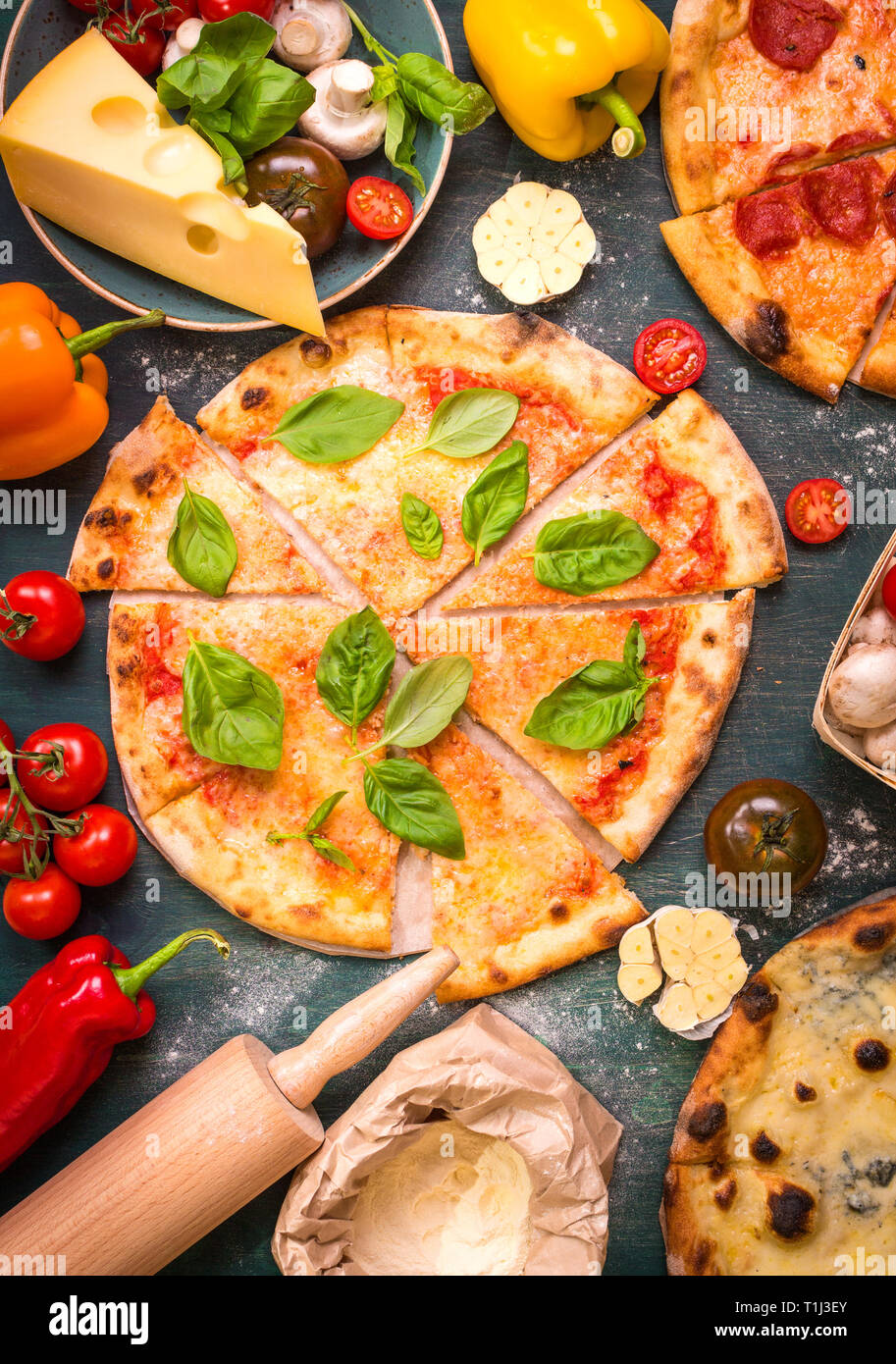 Delicious baked sliced pizza Stock Photo - Alamy