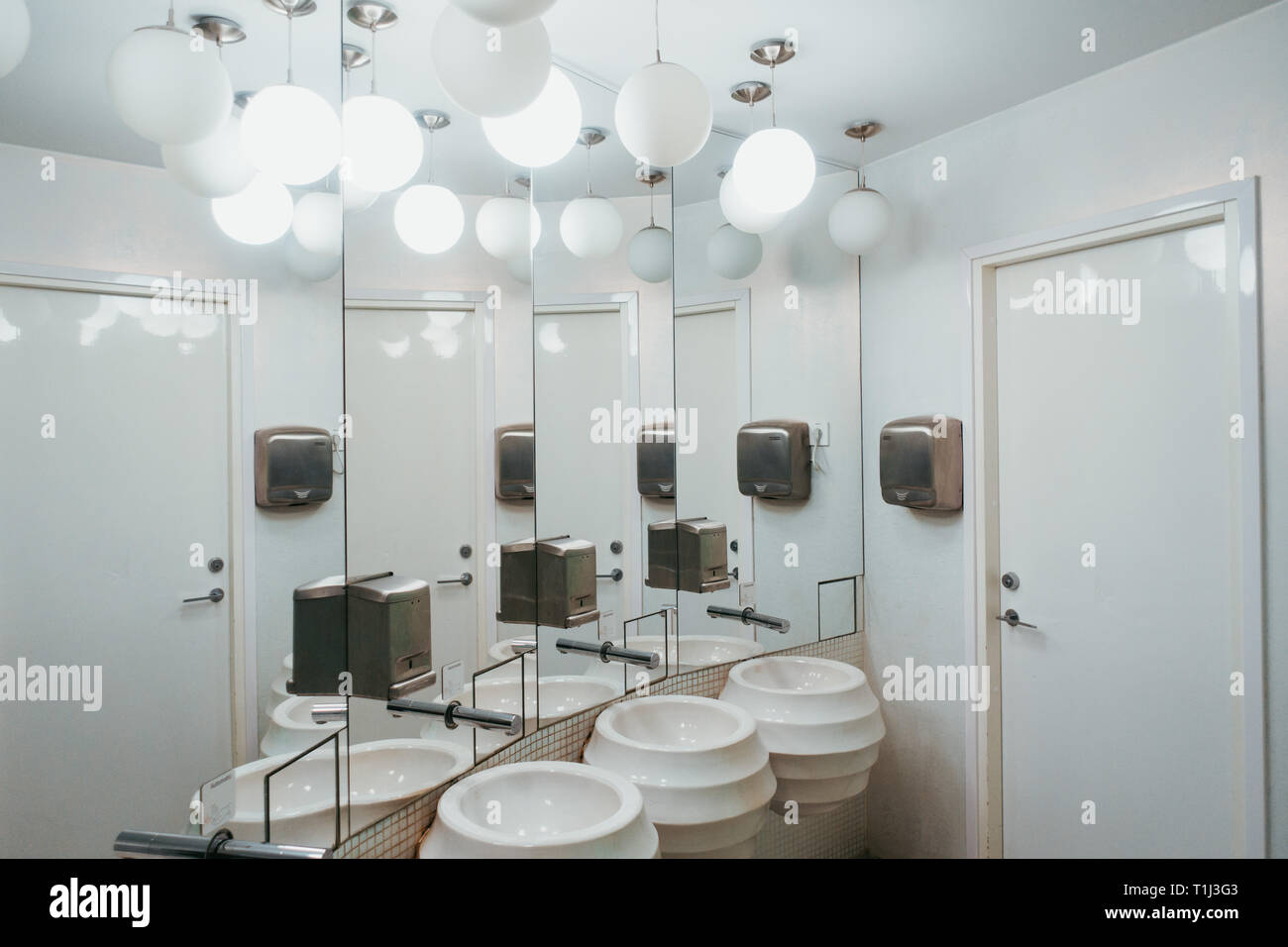 A peculiar retro-styled public bathroom seen in Tallinn, Estonia Stock Photo