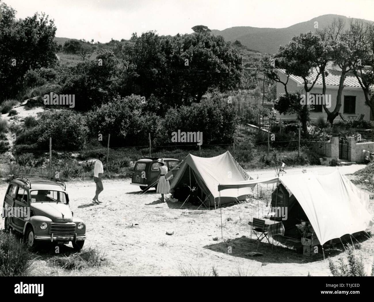tourism, camping, camping site, Procchio, 1950s, Additional-Rights-Clearance-Info-Not-Available Stock Photo
