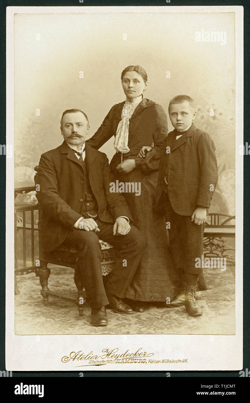 people, family photo from the 27.11.1893, you see Franz Feltz, his wife Dora Feltz-Jessen and their son Heinrich, Additional-Rights-Clearance-Info-Not-Available Stock Photo