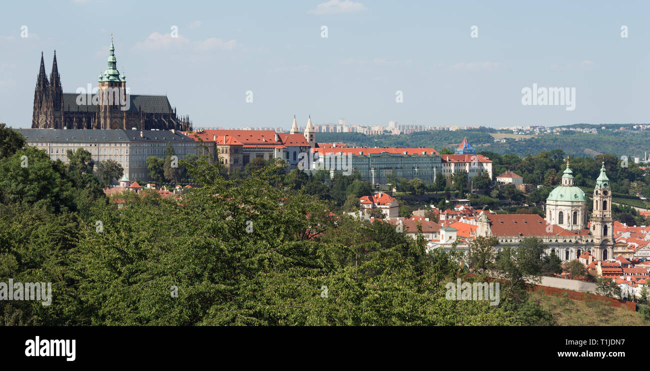Prague: View from the Petrin Hill (St. Vitus Cathedral, St. Nicholas Church) Stock Photo
