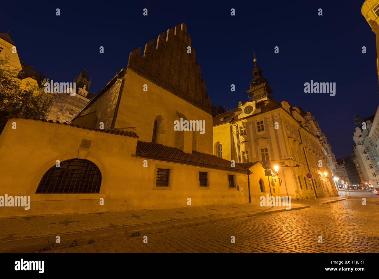 Two synagogues in Prague: Old New Synagogue and High Synagogue Stock Photo